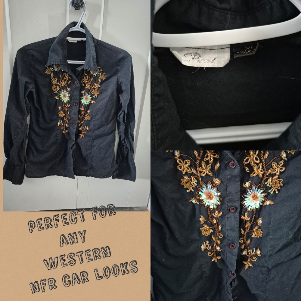 Poet Sp Western beaded button up top